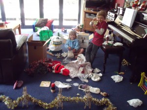 Unpacking Christmas decorations
