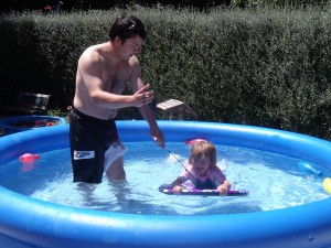 Dan braving the pool with Sophie