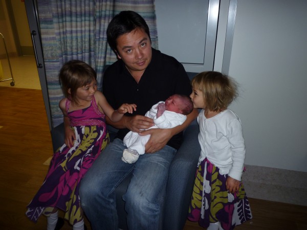 Dan and his three daughters the day Alice was born