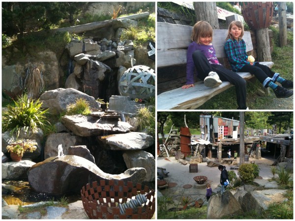 Water fall at Carlucci Land and outdoor seating area