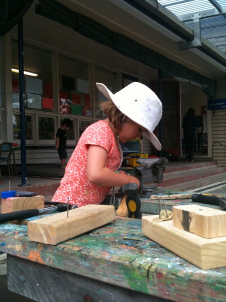 Sophie at the woodwork bench in Kindi