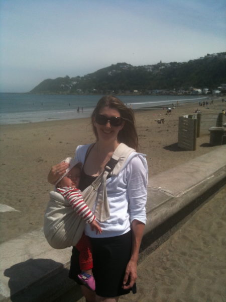 Alice napping after splashing in the surf at Lyall Bay