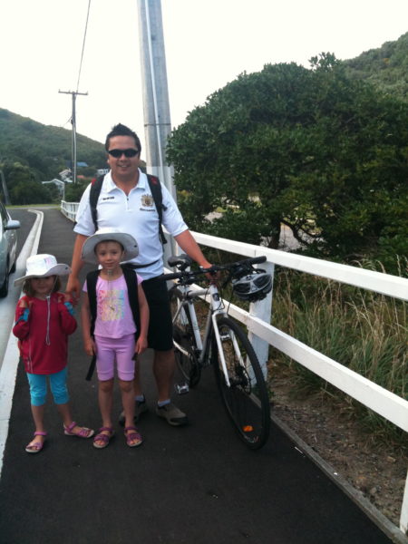 Walking to school with Daddy cycling on to work