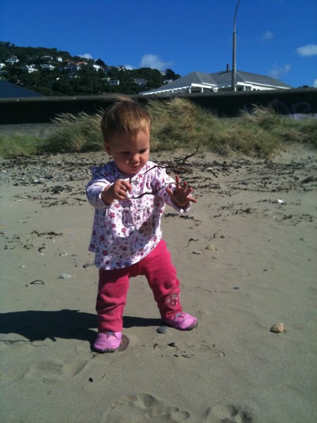 Alice walking at Lyall Bay