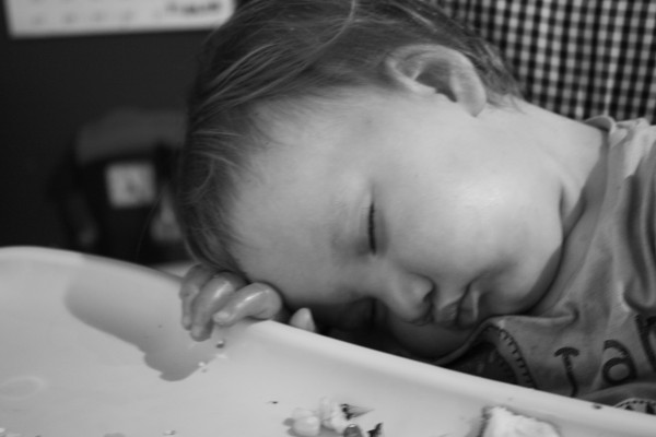 Alice napping in her high chair