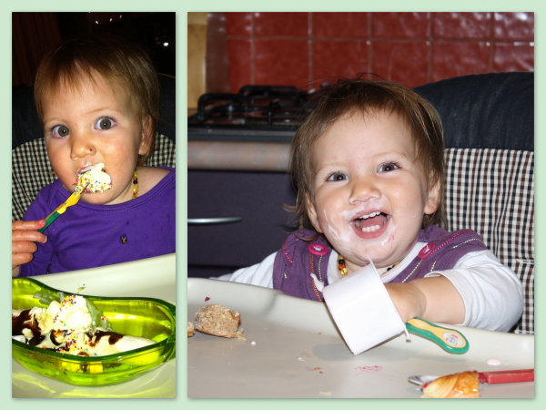 Alice finds eating a lot of fun at 15 months