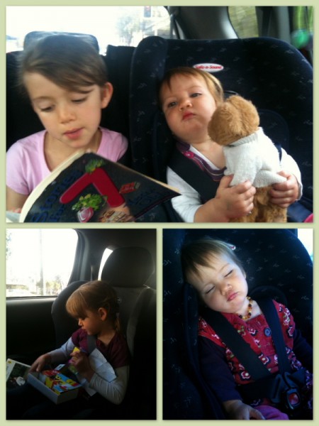 Alice falling asleep to a story in the car