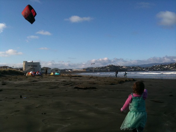 Watching kite-surfers at Lyall Bay