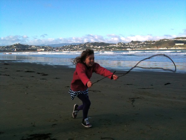 Charlotte skipping with seaweed