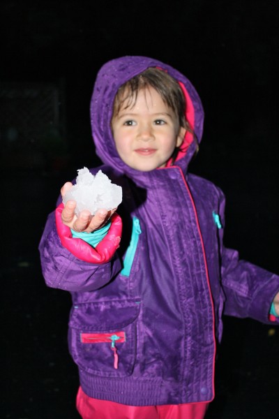 Sophie looking serious with a ball of snow... watch out!