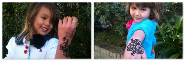 Henna tattoos, flower clips and braids