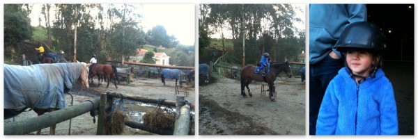 Sophie mounting Charm in preparation for her riding lesson