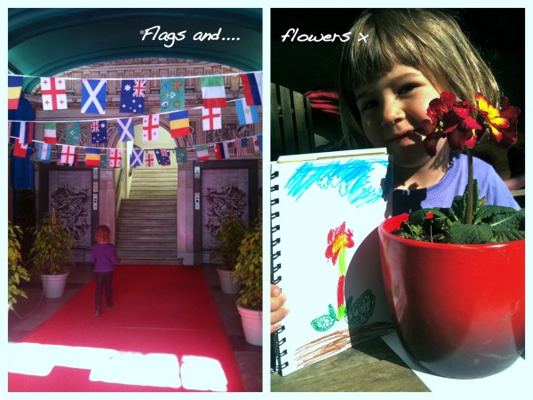 RWC bunting at Alliance Francais & Sophie's flower drawing