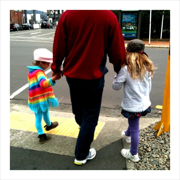 Sophie & Charlotte, taking their Daddy for a skip!