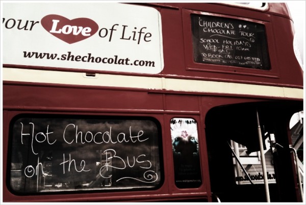 Delicious hot chocolate on the bus cafe