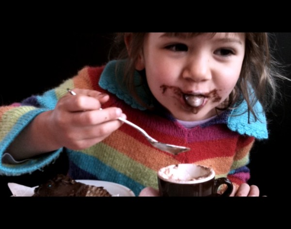Sophie devouring a chocolate fish
