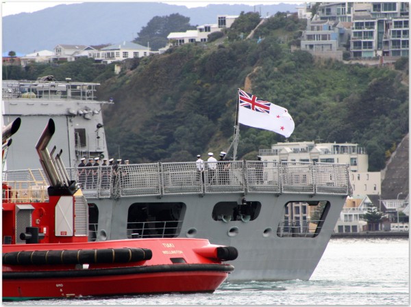 Navy ship leaving Wellington harbour
