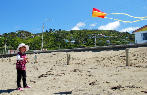 SOPHIE KITE FLYING AT LYALL BAY BEACH