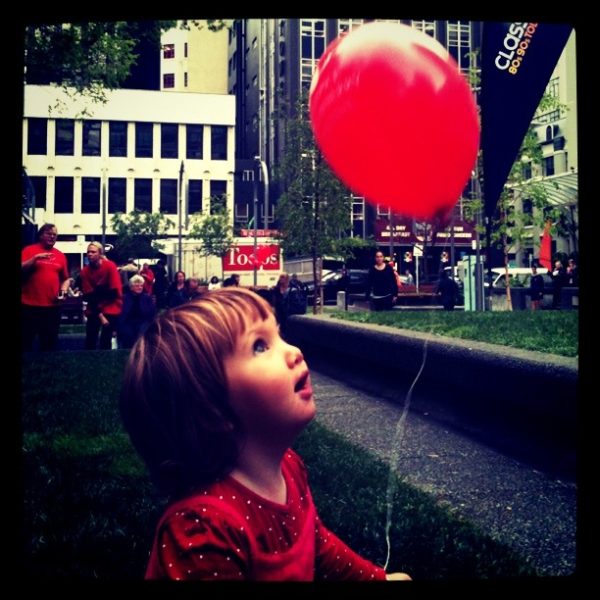 Alice & the red balloon at the Strawberry Festival