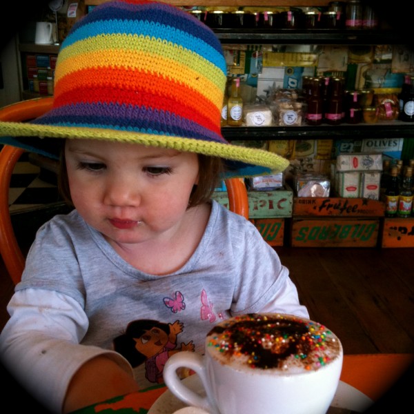 Alice enjoying a fluffy at Queen Sally's Diamond Deli