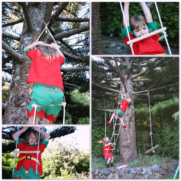 Elves in my garden swinging in the tree