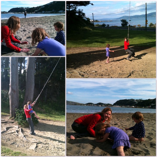 Worser Bay and the giant swing with cousin Jane