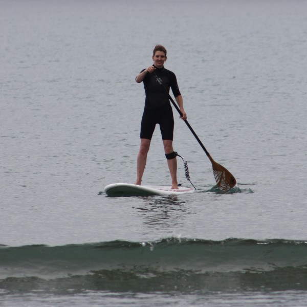 Paddling back into the break waters.