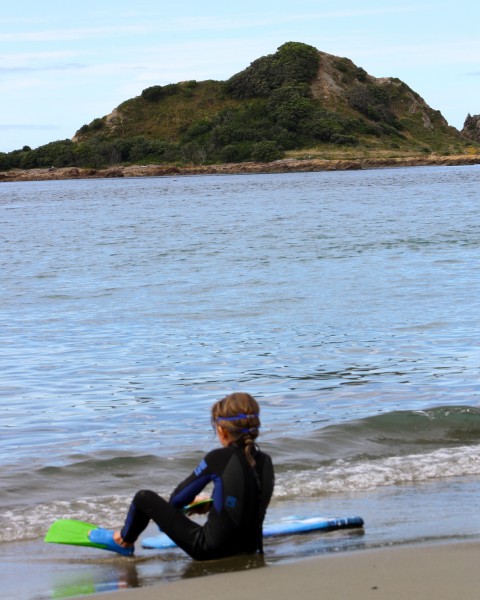 Charlotte getting her flippers on for a swim