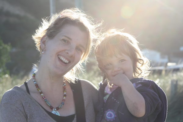 Alice and I enjoying the autumn sun at Lyall Bay