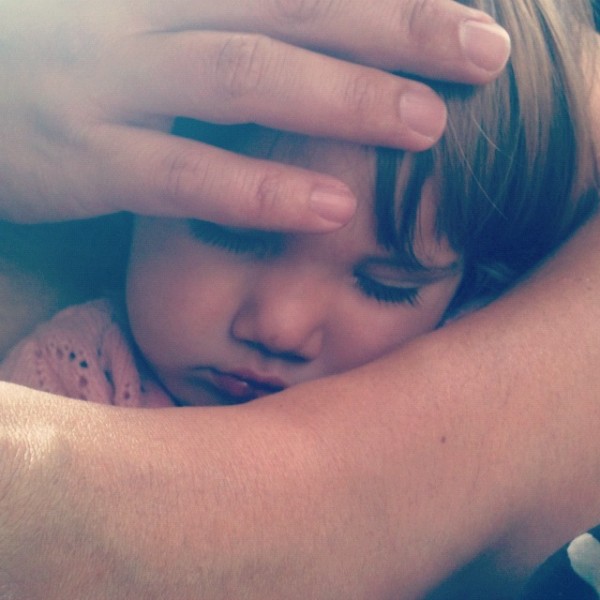 Alice, 26 months, fallen asleep sitting next to Daddy on the sofa