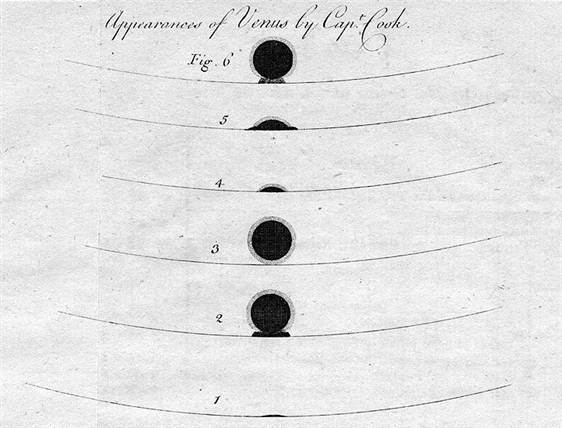 Capt. James Cook made these sketches of the Venus transit as it appeared on June 3, 1769, in Tahiti.