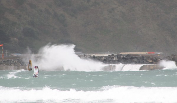 Crashing waves at the end of the airport in Lyall Bay