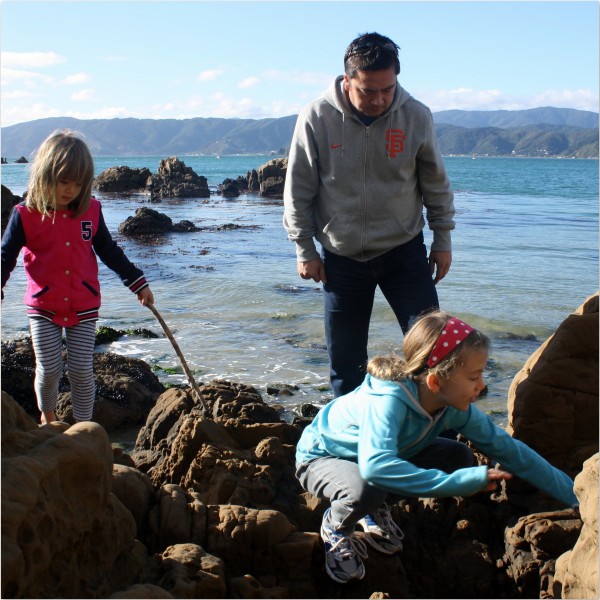 Looking for treasure - Sophie, Dan & Charlotte at Scorching Bay