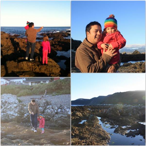Dan with Sophie & Alice on Wellington's south coast, near Owhiro Bay
