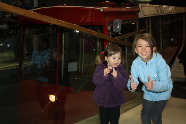 Charlotte and Alice waiting to ride up the cable car