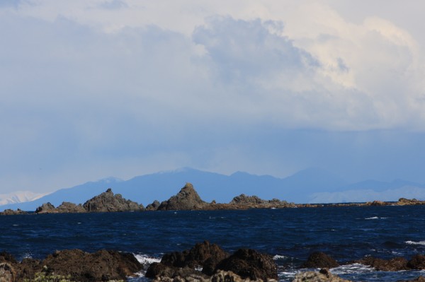 Cook Strait and South Island on the horizon