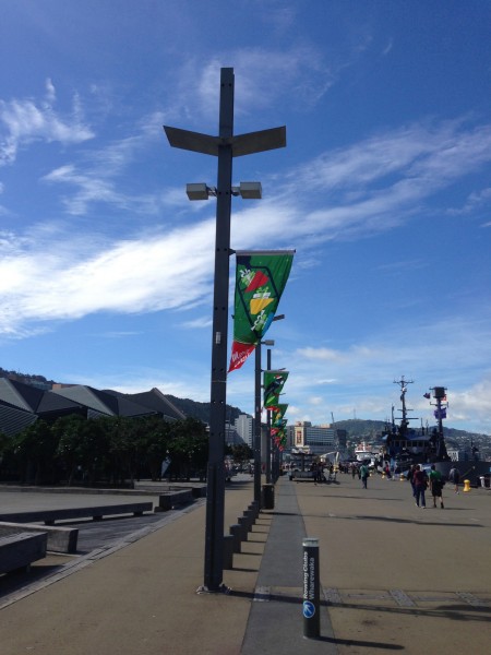 Christmas flags on Wellington waterfront