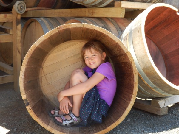 Sophie in a beer barrel