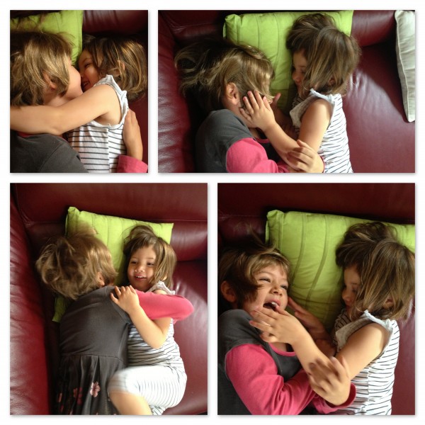 Giggles and cuddles, sisterly love