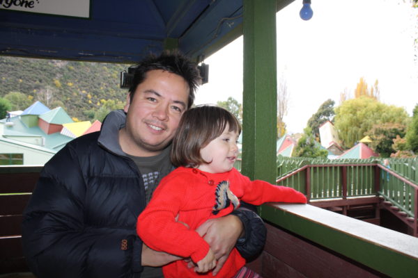 Dan and our youngest at Puzzling World Maze, Wanaka