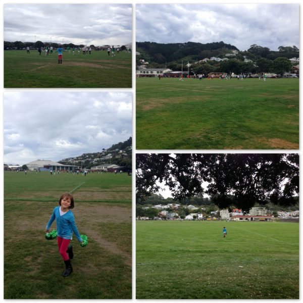 Cheering Daddy on at football - Kilbirnie