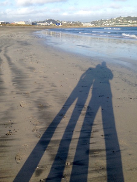 Days end shadows on Lyall Bay beach