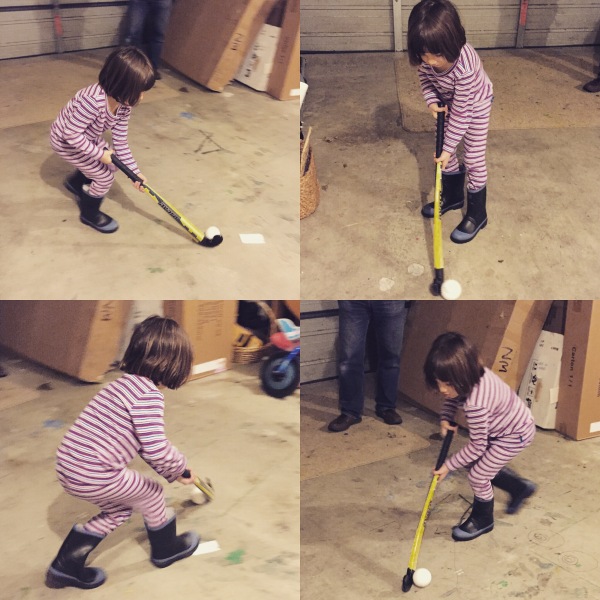 Alice, age 5, showing us her hockey skills!