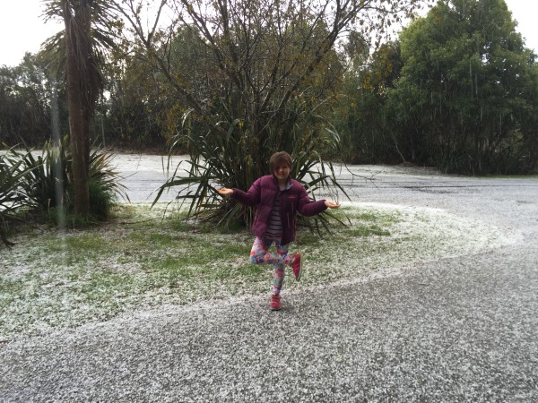 Tree pose in a hail shower - why not!
