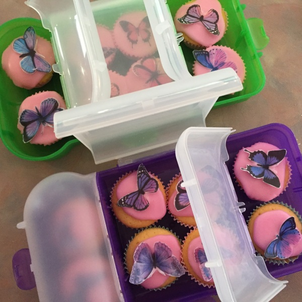 Butterfly adorned cup cakes for school on Alice's 6th Birthday.