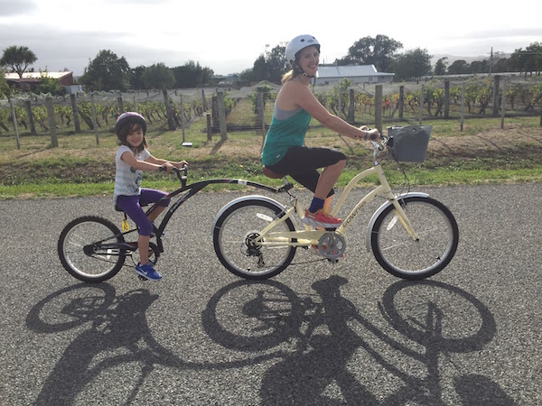 Alice and me pedalling around the vineyards of Martinborough on Easter Saturday.