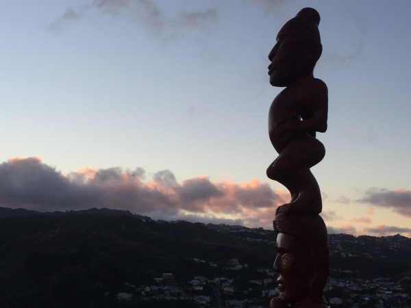 Island Bay, Wellington, New Zealand, at dusk, in between day and night.