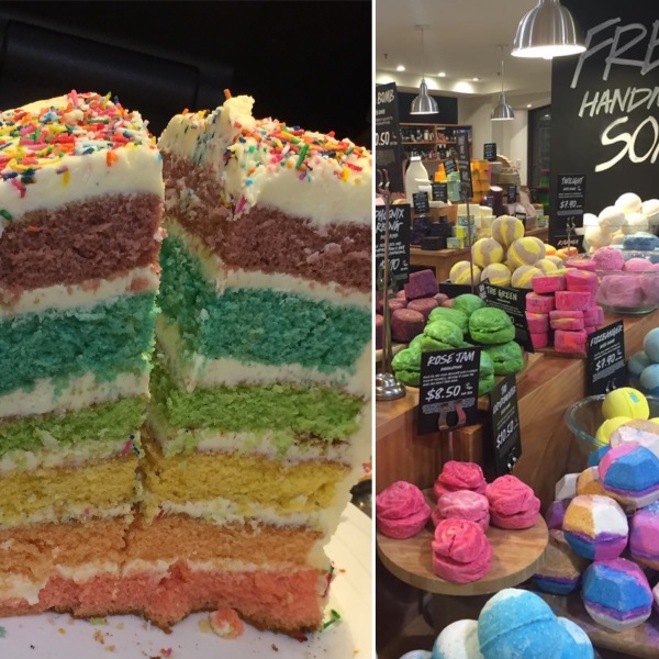 A colourful party cake for a colourful Birthday party at LUSH!
