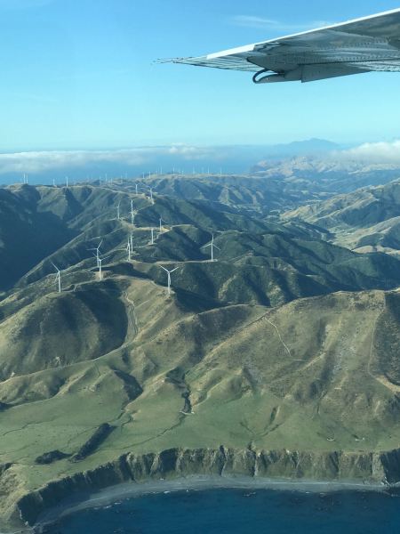 Flying into Wellington over Makara and the wind farm
