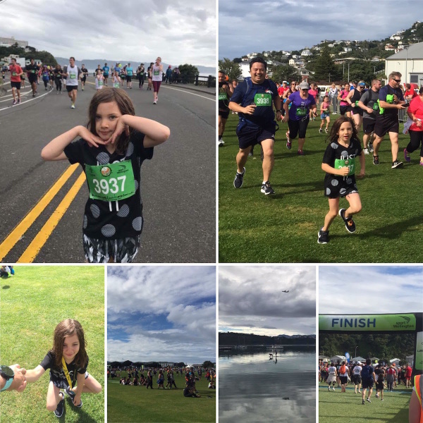 Alice and her Daddy running the 6.5km Cigna Round the Bays, Wellington.